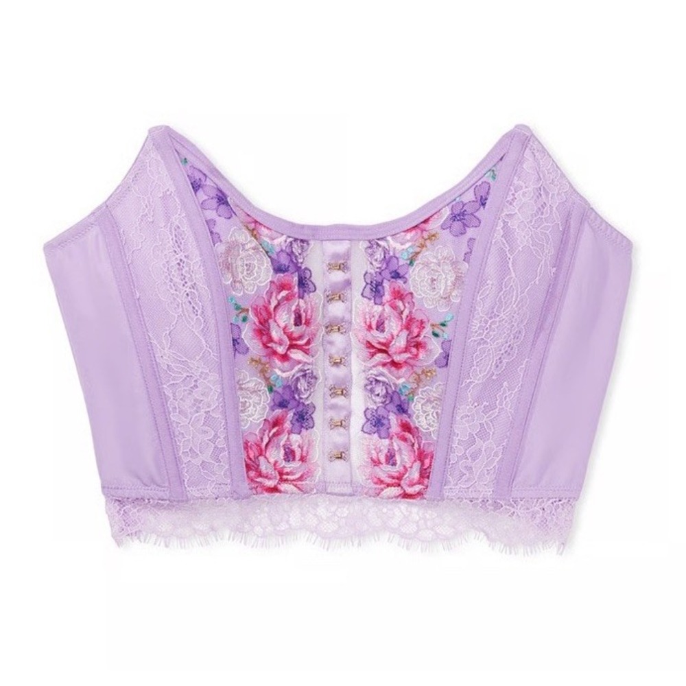Victoria Secret Dream Angels Floral Embroidery Strapless Corset Top Purple L NWT